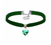 Gregory Crafts & Gifts Gothic Choker Necklace - Dark Green Velvet and AB Green Crystal Heart Shaped Gem, Women's Jewellery, Halloween, Fancy Dress