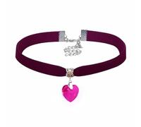 Gregory Crafts & Gifts Gothic Choker Necklace - Plum Velvet and Bright Pink Heart Shaped Gem, Women's Jewellery, Halloween, Fancy Dress