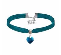 Gregory Crafts & Gifts Gothic Choker Necklace - Teal Green Velvet and Teal Heart Shaped Gem, Women's Jewellery, Halloween, Fancy Dress, Cosplay