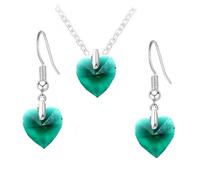 Gregory Crafts & Gifts Heart-Shaped Jade Green Crystal Jewellery Set, Silver, Necklace and Earrings, Women's, Girls Jewellery