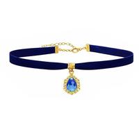 Gregory Crafts & Gifts Navy Blue Velvet Choker Necklace with Teardrop Gemstone Pendant - Adjustable Gold Chain - Elegant Vintage Style