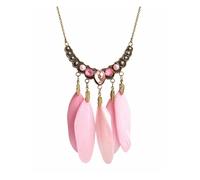 Gregory Crafts & Gifts Pink Feather Pendant Boho Necklace with Bronze Chain, Crystal Gemstone and Pearl Detail