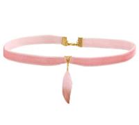 Gregory Crafts & Gifts Pink Velvet Choker Necklace with Rose Pink Feather Pendant, Gold-Tone Elements