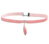 Gregory Crafts & Gifts Pink Velvet Choker Necklace with Rose Pink Feather Pendant, Silver-Tone Elements