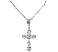 Gregory Crafts & Gifts Silver Cross Pendant Necklace - Ornate Design, 24" Chain, Large Statement Piece, Christian Religious Jewellery, Halloween, Gothic