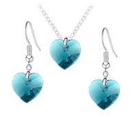 Gregory Crafts & Gifts Teal Heart-Shaped Jewellery Set, Silver, Necklace and Earrings, Women's, Girls Jewellery