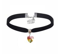 Gregory Crafts & Gifts Velvet Choker Necklace with Crystal AB Heart Pendant, Longer Ribbon for Plus Size, 15 inch Ribbon Plus 2 inch Silver Extender Chain. Made longer for bigger necks. (Black)