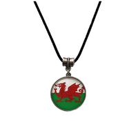 Gregory Crafts & Gifts Welsh, Wales Flag Pendant Necklace, Black Cord, Unisex Dragon Jewellery, 18 Inch (Black)