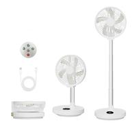 Greheywos 10 inch Foldable Rechargeable Oscillating Fan, 7200mAh Battery Operated Standing Fan with Remote, 6 Speeds and timing function, Ultra-quiet Pedestal Fans for Bedroom Office Camping Travel