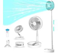 Greheywos 8 inch cordless folding oscillating fan, Adjustable in height and angle, with remote control and timing, 7200mAh rechargeable battery, 3 Speeds, Suitable for home, camping and office