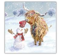 Grehge as Cards - A Highland Gift - Highland Cow and Snowman - Eco-Friendly and Recyclable - Pack of 10 Cards - By The Great British Card Company
