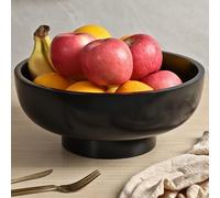 Grehge Black Wood Fruit Bowl for Kitchen Counter, 12-inch Diameter Large Wooden Fruit Bowl, Natural Rubber Wood, Black Decorative Bowl Fruit Holder