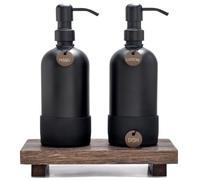 Grehge Finisterra Soap and Lotion Dispenser Set - Boho Bathroom Soap Dispenser Set & Kitchen Soap Dispenser Set with Tray Luxury Bathroom Accessories Set
