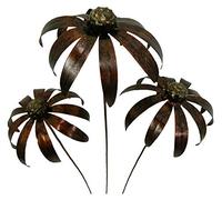 Grehge l Daisy Flower Garden Ornament Set of 3 Echinacea on 100cm stick - Bronze