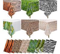 Grehge mal Safari Tablecloth Jungle Animal Zoo Theme Party Table Cloth Leopard Tiger Zebra Giraffe Palm Leaf Print Table Cover for Jungle Safari Birthday Baby Shower Party Decorations (Six Styles)