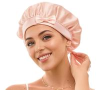 Grehge Mulberry Silk Sleep Cap Breathable & Adjustable Sleeping Shower Cap Silk Hair Wrap Women Night Cap for Curly Hair (Pink)