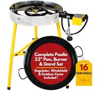 Grehge omplete Paella Pan Burner & Stand Set - Double Propane Burners, 22 Inch Pan Set - Outdoor Gas Stove - Portable Cooking - Wok Burner, Table Top Burners - Camping Grill, Backyard & Patio Stove