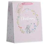 Grehge Partisan Products White Kraft Paper Rabbit Pink Girl Christening Gift Bag With Gift Tag Fully Recyclable Medium