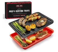 Grehge rep & Serving Trays | Set of 2 Stackable, Melamine Trays | Serving Tray & Marinating Tray | Serving Platter for Plating Food & BBQ Prep Tub for Marinating Meats | Grill Accessories |