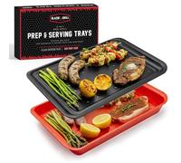 Grehge rep & Serving Trays | Set of 2 Stackable, Melamine Trays | Serving Tray & Marinating Tray | Serving Platter for Plating Food & BBQ Prep Tub for Marinating Meats | Grill Accessories |