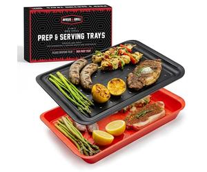 Grehge rep & Serving Trays | Set of 2 Stackable, Melamine Trays | Serving Tray & Marinating Tray | Serving Platter for Plating Food & BBQ Prep Tub for Marinating Meats | Grill Accessories |