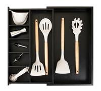Grehge ustable Kitchen Drawer Organiser for Utensils and Junk, Expandable to 28 Inches Wide, 9 Compartments, 100% Bamboo