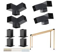 Grehitk Pergola Kit, Slanted Roof Pergola Bracket, 3-Way Brackets with Post Base Kit, Log Cabin Outdoor 4"x 4" (Actual 3.5" X 3.5") Lumber