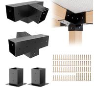 Grehitk Pergola Kit, Slanted Roof Pergola Bracket, 4-Way Brackets with Post Base Kit, Log Cabin Outdoor 4"x 4" (Actual 3.5" X 3.5") Lumber (1PC 15°+1PC 75°+2PC Post Base)