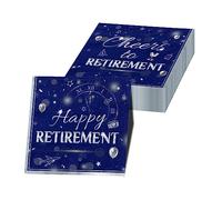 GREHUMOR 40pcs Happy Retirement Napkins - Blue, 2-Ply Paper, 13x13 inches - Retirement Party Decorations
