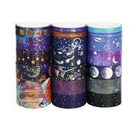 Grekywin 19 Rolls Washi Tape Set,29/15/10/5 mm Wide, Astronomy Planet Stars Moon Universe, Gold Foli Masking Paper Tape Décor for Scrapbook, DIY Craft (2.5m)
