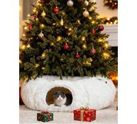 Grelife Cat Tunnel Bed for Indoor Cats, Large Cat Tunnel Christmas Tree Skirt, Cat Donut Tunnel Toys with Soft Plush, for Cats, Kittens, Small Pets(33.52")
