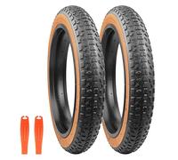 GRELiving 20x3.0 Fat Bike Tyre -76-406 Wide Tires for MTB, Electric-Bicycle, Beach Cruiser- Superior Comfort & Traction (Brown Wall-2xTyres+2xLevers, 20x3.0 Inches)