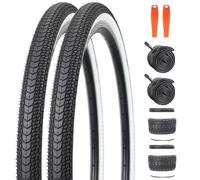 GRELiving 26 x 1.75 Inch Bike Tyre - Black Urban Commuter Tyre with White Sidewall - Includes Inner Tube & Tyre Levers - Durable Anti-Slip Rubber for Hybrid, City & Road Bikes