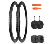 GRELiving Pack of 2 700 x 35c Road Bike Tyres with 3 mm Puncture Protection, 2 x Bicycle Tyres + 2 x Inner Tube FV48 mm + 2 x Tyre Levers 37-622 Bicycle Sheath 29 Inch Road Bike Tires Set Folding