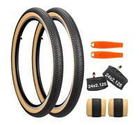 GRELiving Set of 2 Folding MTB Tyres 24/26/27.5 x 2.125 + 2 x AV48mm Air Chambers for Mountain and Road Bikes 30TPI