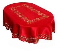 Grelucgo Christmas Tablecloth Embroidered Holly Christmas Tree Design