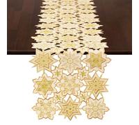 Grelucgo Embroidered and Appiqued Snowflake Table Runner for Christmas and Winter, Gold (14x68 inches)