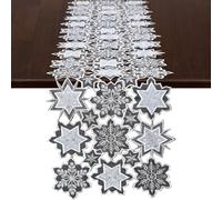 Grelucgo Embroidered and Appliqued Snowflake Table Runner for Christmas and Winter, Gray (14x84 inches)