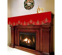 Grelucgo Embroidered Christmas Holiday Holly Tree Mantel Scarf Runner, Mantel Decorations 69 × 17 Inches