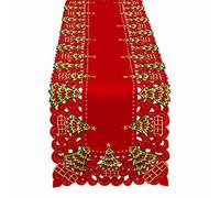Grelucgo Embroidered Christmas Holiday Holly Tree Table Runner, Dresser Scarf, Rectangular 16 x 120 Inch