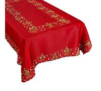 Grelucgo Embroidered Christmas Holiday Holly Tree Tablecloth (57 × 118 Inches Rectangular Tablecloth)