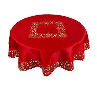 Grelucgo Embroidered Christmas Holiday Holly Tree Tablecloth (69 Inches Round Tablecloth)