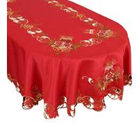 Grelucgo Embroidered Christmas Holiday Red Tablecloth (Oval 60 × 84 Inches)