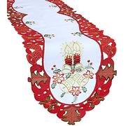 Grelucgo Embroidered Christmas Holiday Table Runner (Red, 14 by 69 inches)