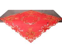 Grelucgo Embroidered Elegant Winter Christmas Small Tablecloth, Silver Floral Lace Border, Square Decorative Holiday Table Cover (Red)