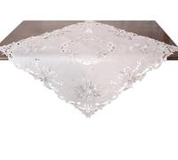 Grelucgo Embroidered Elegant Winter Christmas Small Tablecloth, Silver Floral Lace Border, Square Decorative Holiday Table Cover (Silver)