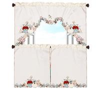 Grelucgo Embroidered Fall Autumn Thanksgiving Kitchen Window Rod Pocket Swag and Tiers Curtain Set (Pumpkins)