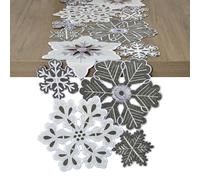 Grelucgo Embroidered Snowflake Table Runner, Christmas Party Decor, Winter Holiday Decorations, Gray and Silver (14x90 inches)