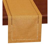 Grelucgo Handcrafted Solid Color Dining Table Runner, Dresser Scarf, Double-Hemstitched (Mustard Gold, 14 x 72)