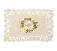 Grelucgo Handmade Crochet Cotton Lace Table Placemats, Ribbon Embroidery, Rectangular 12 by 18 Inches Doilies Set of 4